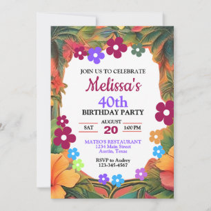 Invitation Fête d'anniversaire florale tropicale colorée
