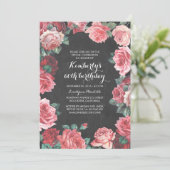 Invitation fête d'anniversaire florale vintage de tableau (Debout devant)