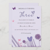 Invitation Fête d'anniversaire florale violette (Devant / Derrière)