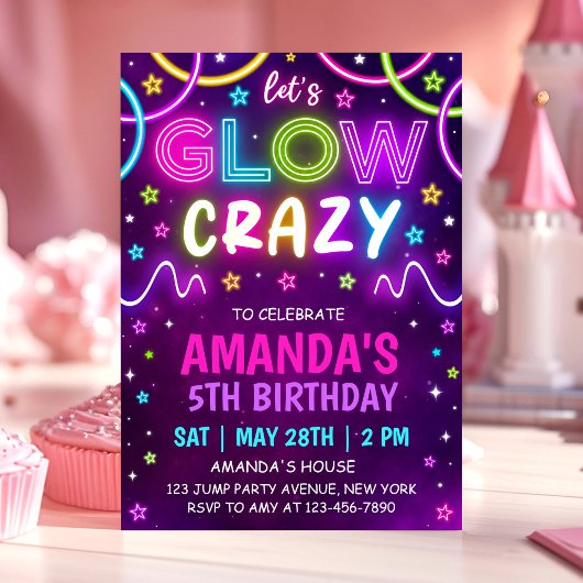 Invitation Fête d'anniversaire folle Neon Glow