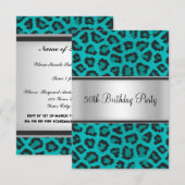 Invitation Fête d'anniversaire Fourrure de léopard Sarcelle (Devant / Derrière)