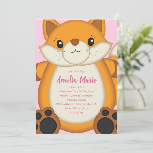 Invitation Fête d'anniversaire Fox (Debout devant)