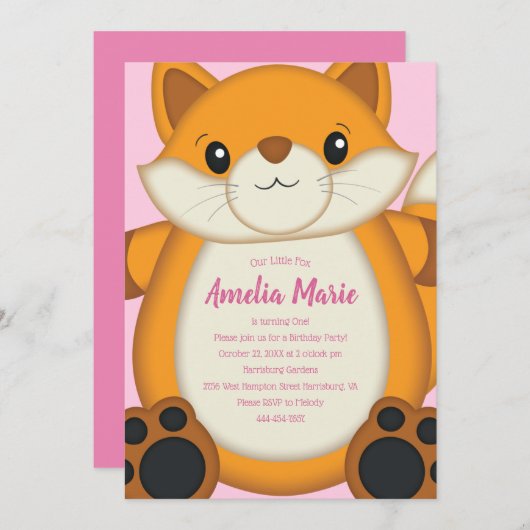 Invitation Fête d'anniversaire Fox (Devant / Derrière)