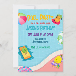 Invitation Fête d'anniversaire fruitée et amusante au bord de