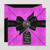 Invitation Fête d'anniversaire Fuchsia Hot rose Black Womans (Devant / Derrière)