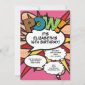 Invitation Fête d'anniversaire fun moderne rose bande dessiné (Devant)