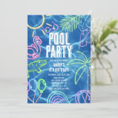 Invitation Fête d'anniversaire Fun Neon Piscine (Debout devant)