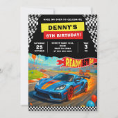 Invitation Fête d'anniversaire Fun voitures de course  (Devant)