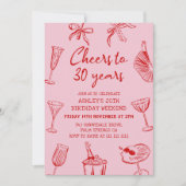 Invitation Fête d'anniversaire funky dessinée à la main rose  (Devant)