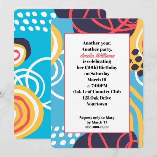 Invitation Fête d'anniversaire Funky Doodles (Devant / Derrière)