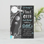 INVITATION FÊTE D'ANNIVERSAIRE FUSÉE SPATIALE POUR ALLER SUR (Debout devant)