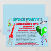 Invitation Fête d'anniversaire fusée spatiale SPACE (Devant / Derrière)