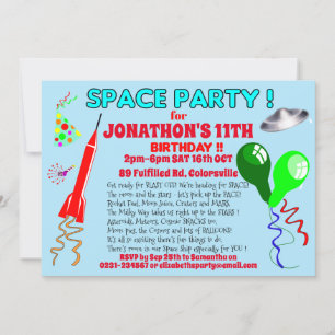 Invitation Fête d'anniversaire fusée spatiale SPACE