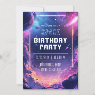 Invitation Fête d'anniversaire Galaxie Néon dans l'espace