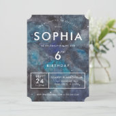 Invitation Fête d'anniversaire Galaxie spatiale en bleu (Debout devant)