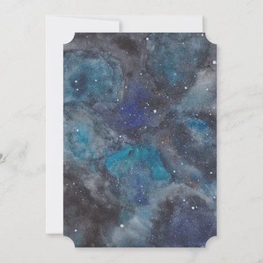 Invitation Fête d'anniversaire Galaxie spatiale en bleu (Dos)