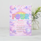 Invitation Fête d'anniversaire Galaxy Space Rainbow 4 ans (Debout devant)