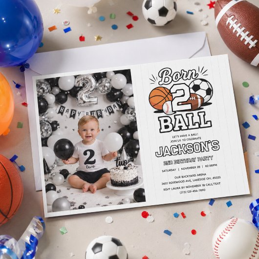 Invitation Fête d'anniversaire garçon 2 ans thème Born 2 Ball