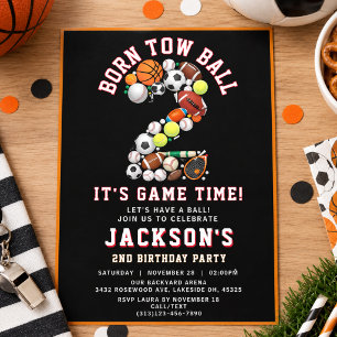 Invitation Fête d'anniversaire garçon 2 ans thème sport né po
