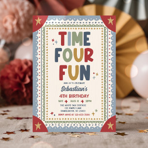 Invitation Fête d'anniversaire garcon 4 ans Time Four Fun Fan