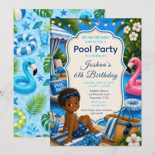 Invitation Fête d'anniversaire garçon à la piscine bleue