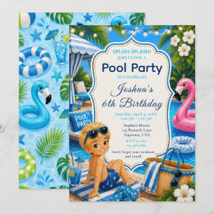 Invitation Fête d'anniversaire garçon au bassin bleu