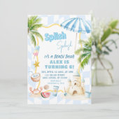 Invitation Fête d'anniversaire garçon bleu Groovy Beach Party (Debout devant)