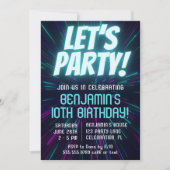 Invitation Fête d'anniversaire garçon bleu néon (Devant)