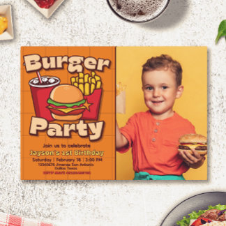 Invitation Fête d'anniversaire garçon Burger Party avec photo
