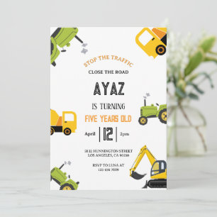 Invitation Fête d'anniversaire garçon camion de chantier benn