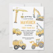 Invitation Fête d'anniversaire garçon construction camion ben (Devant)
