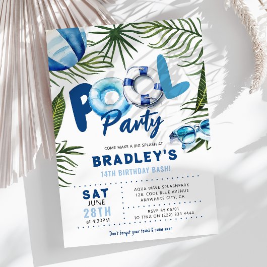 Invitation Fête d'anniversaire garçon Cool Dude Pool Party