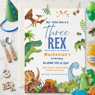 Invitation Fête d'anniversaire garçon dinosaure Dino trois re