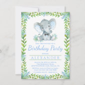 Invitation Fête d'anniversaire garçon éléphant tout numéro (Devant)