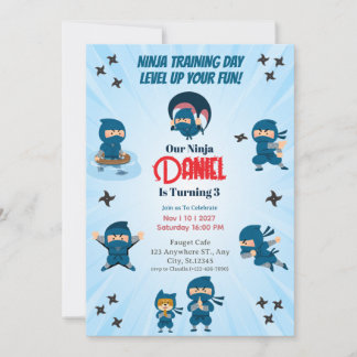Invitation Fête d'anniversaire garçon Escouade Ninja Bleu Mig