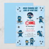 Invitation Fête d'anniversaire garçon Escouade Ninja Bleu Mig (Devant / Derrière)