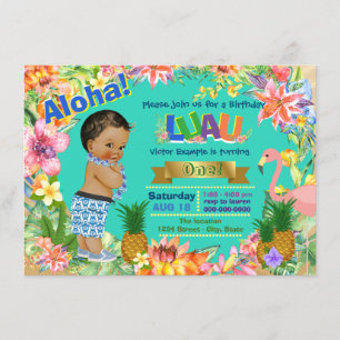 Invitation Fête d'anniversaire garçon ethnique Hawaïen Luau
