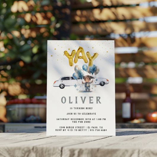 Invitation Fête d'anniversaire garçon | Limo blanche