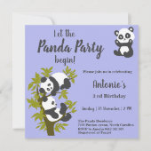 Invitation Fête d'anniversaire garçon Oursons Pandas Mignons (Devant)