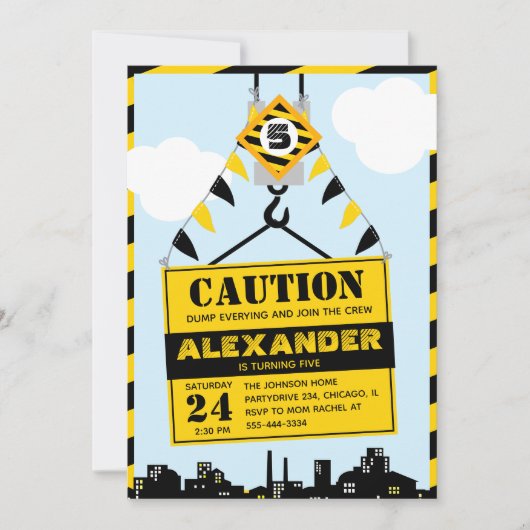 Invitation Fête d'anniversaire garçon panneau de signalisatio (Devant)