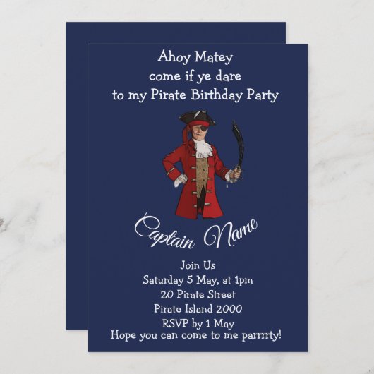 Invitation fête d'anniversaire garçon pirate (Devant / Derrière)