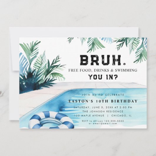 Invitation Fête d'anniversaire garçon piscine (Devant)