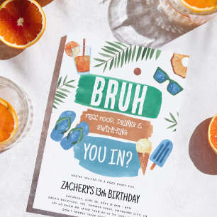 Invitation Fête d'anniversaire garçon piscine Bruh