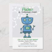 Invitation Fête d'anniversaire garçon robot bleu (Devant)