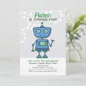 Invitation Fête d'anniversaire garçon robot bleu (Debout devant)