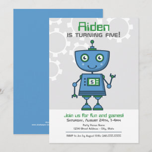 Invitation Fête d'anniversaire garçon robot bleu