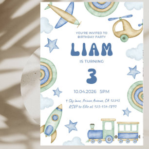 Invitation Fête d'anniversaire garçon Voitures Camions Trains