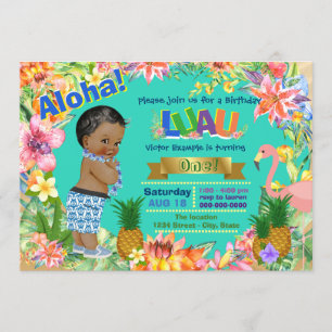 Invitation Fête d'anniversaire garçons Luau Luau afro-américa