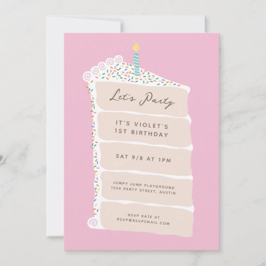 Invitation Fête d'anniversaire gâteau à la vanille (Devant)