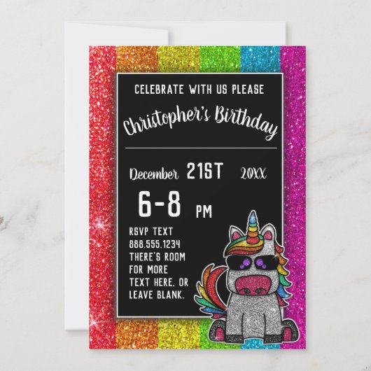 Invitation Fête d'anniversaire gay Rainbow Parties scintillan (Dos)